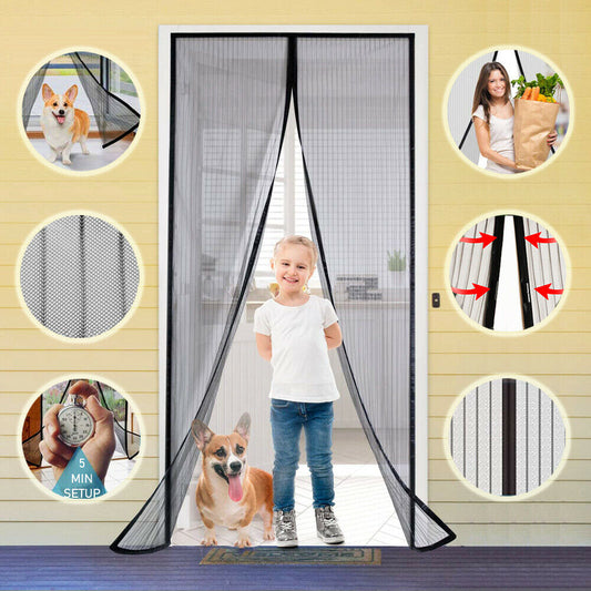 Magnetic Screen Door Retractable Mesh Net Pet Patio Hands Free