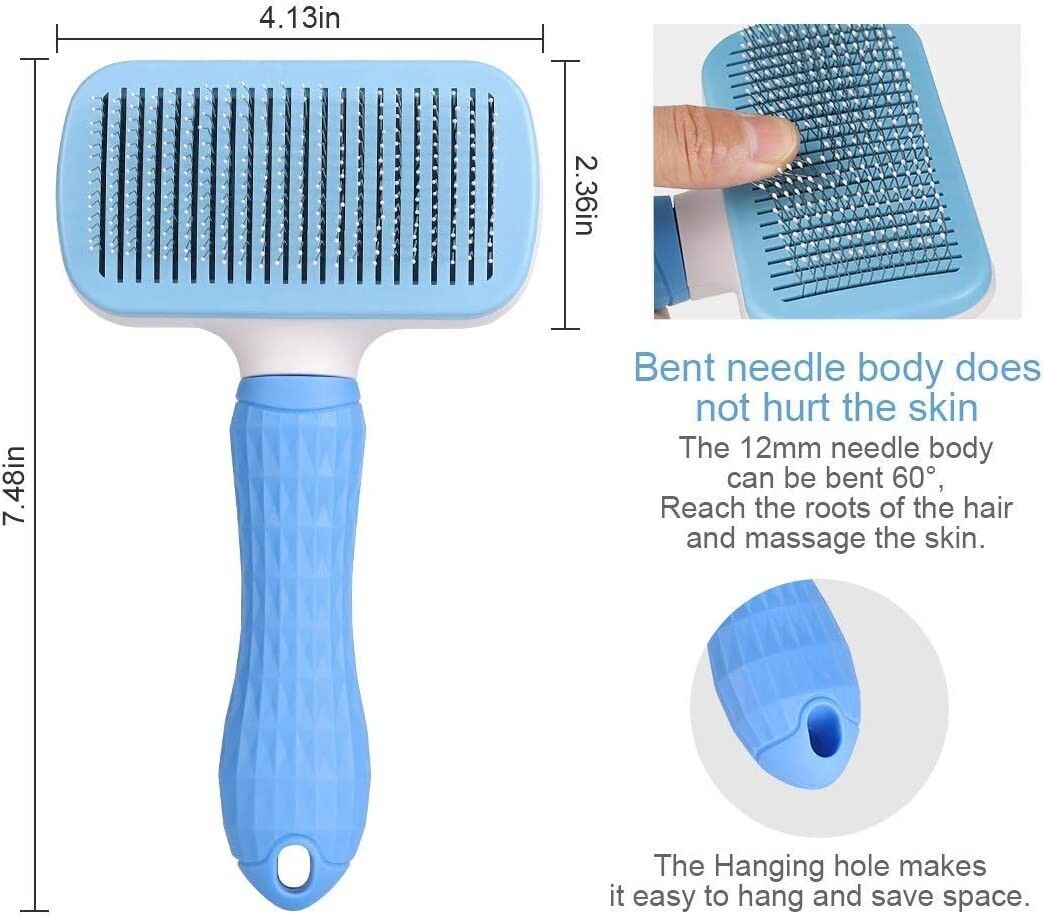 Handle Shedding Pet Hair Brush Grooming Comb Self Cleaning Tool