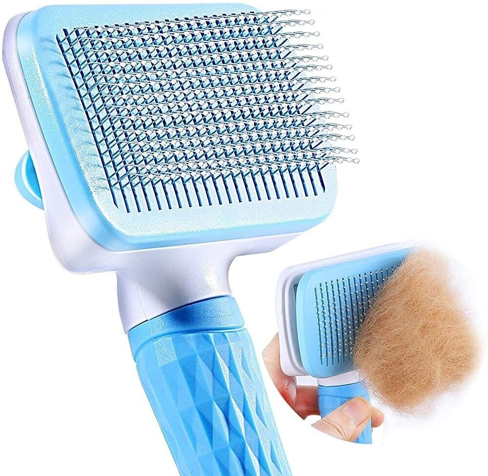 Handle Shedding Pet Hair Brush Grooming Comb Self Cleaning Tool