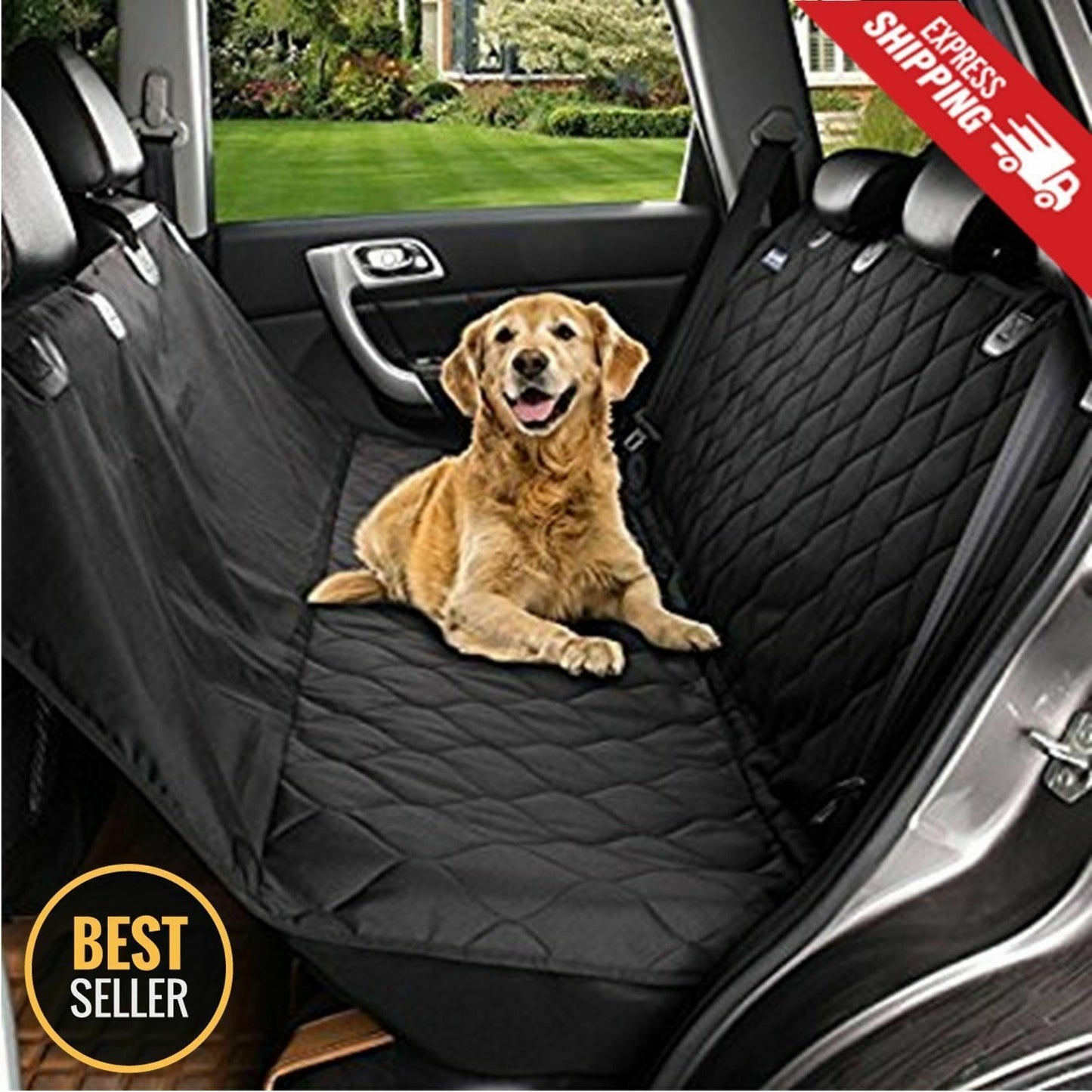 Seat Cover Rear Back Car for Pet, Dog Travel -Black