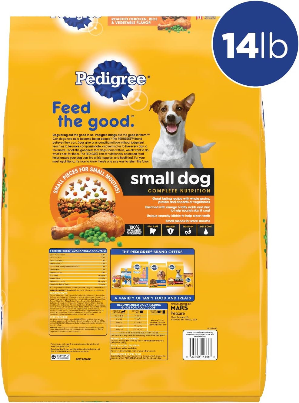 Pedigree Small Dog Complete Nutrition Small Breed Adult Dry Dog Food Roasted Chicken, Rice & Vegetable Flavor Dog Kibble, 14 Lb. Bag