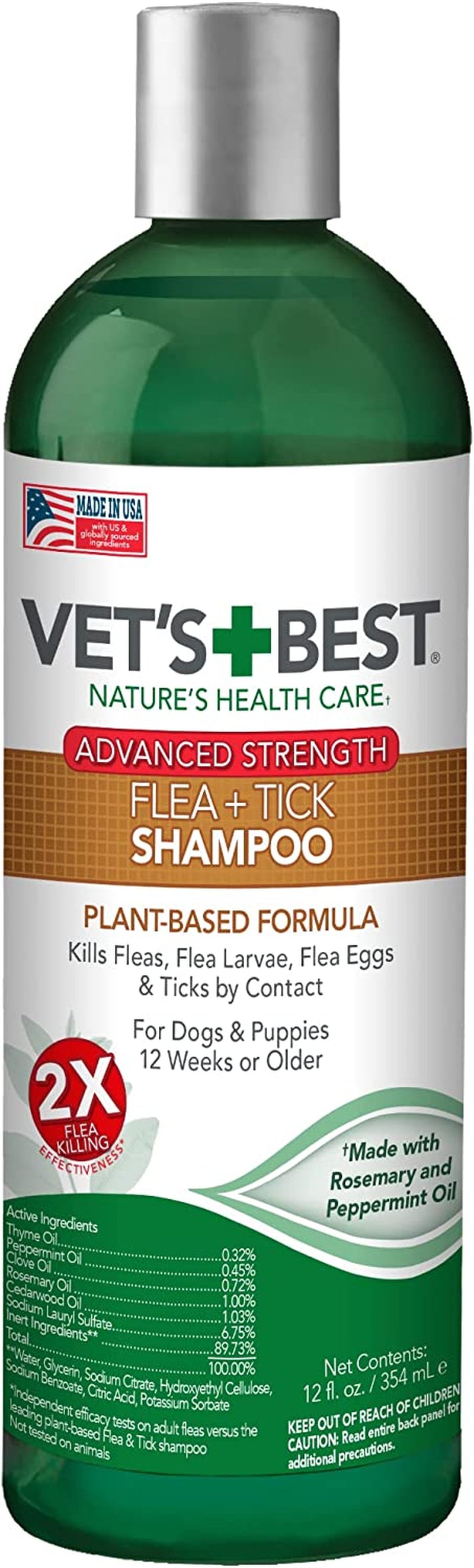 Vet’S Best Flea & Tick Advanced Strength Dog Shampoo - Dog Flea and Tick Treatment - Plant-Based Formula - Certified Natural Oils - 12 Oz