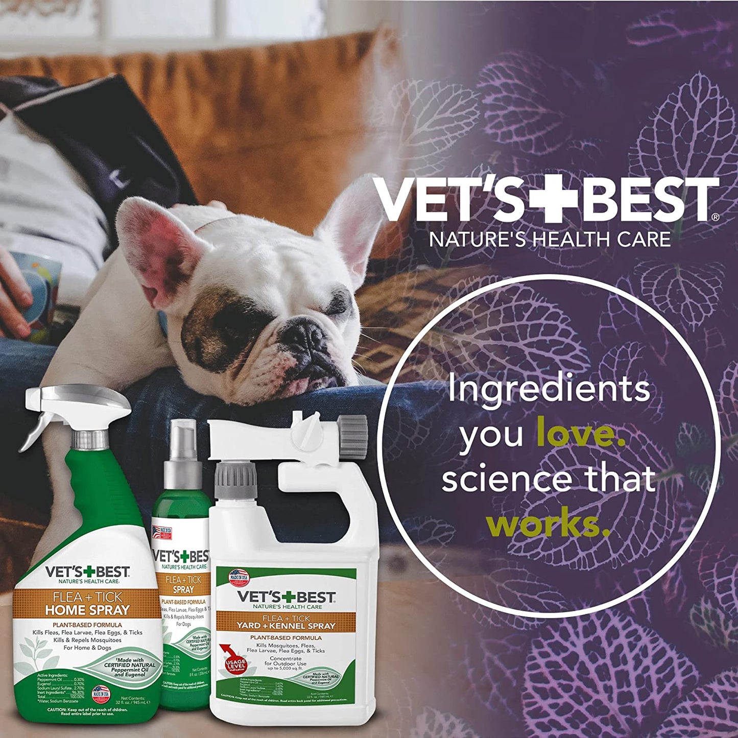 Vet'S Best Flea and Tick Home Spray - Dog Flea and Tick Treatment for Home - Plant-Based Formula - Certified Natural Oils - 32 Oz