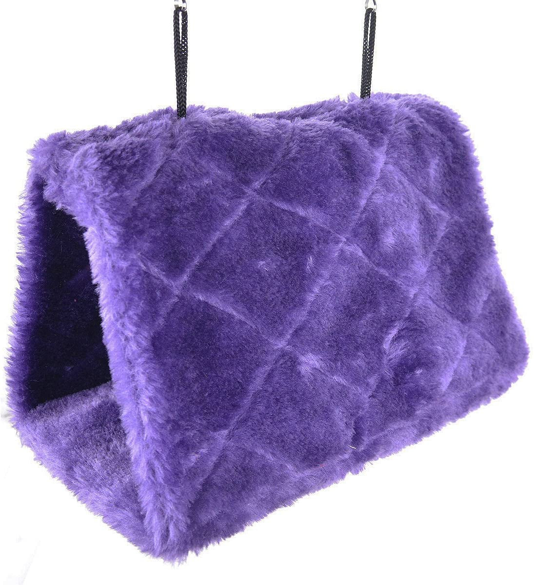 Winter Warm Bird Nest House Shed Hut Hanging Hammock Finch Cage Plush Fluffy Birds Hut Hideaway for Hamster Parrot Macaw Budgies Eclectus Parakeet Cockatiels Cockatoo Lovebird (L, Purple)