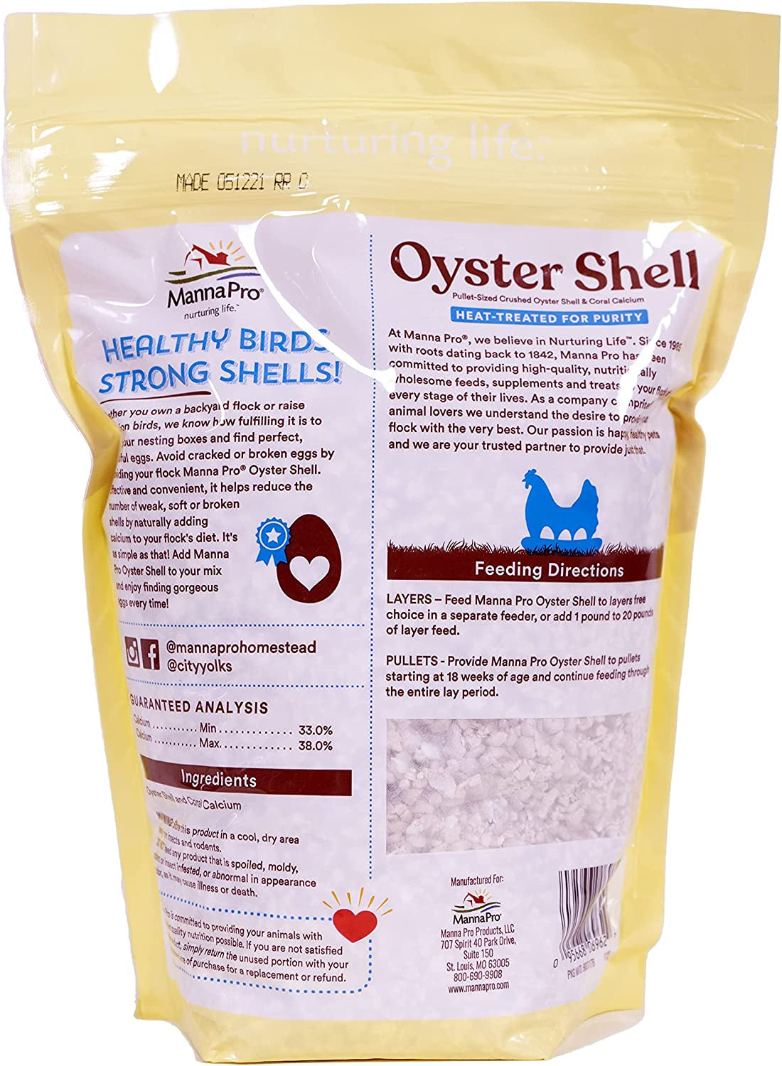 Manna Pro Crushed Oyster Shell Calcium Supplement for Laying Chickens - Poultry Treat - 5 Lbs.