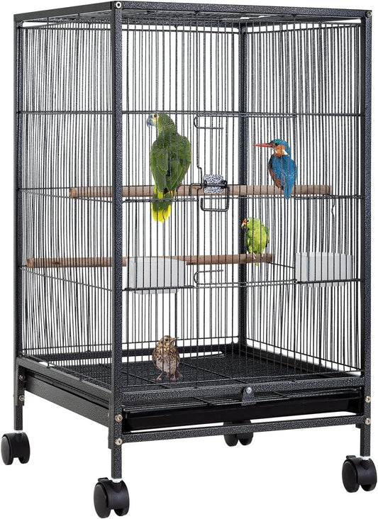 35 Inch 53 Inch Wrought Iron Bird Cage with Play Open Top and Rolling Stand,Large Parrot Cage Bird Cages for Parakeets,Cockatiel, Canary, Finch, Lovebird, Parrotlet,Pigeons (35 Inch)