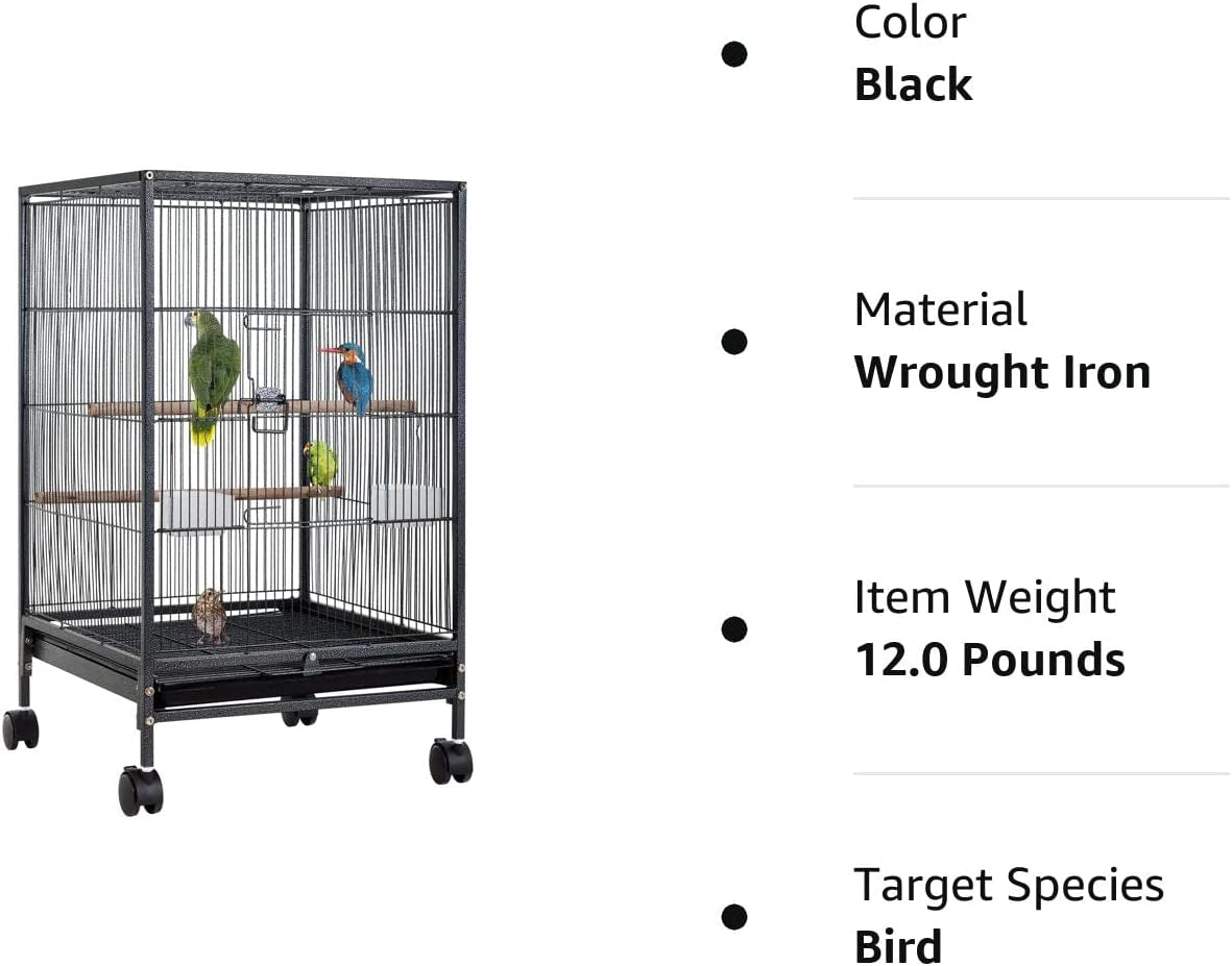 35 Inch 53 Inch Wrought Iron Bird Cage with Play Open Top and Rolling Stand,Large Parrot Cage Bird Cages for Parakeets,Cockatiel, Canary, Finch, Lovebird, Parrotlet,Pigeons (35 Inch)