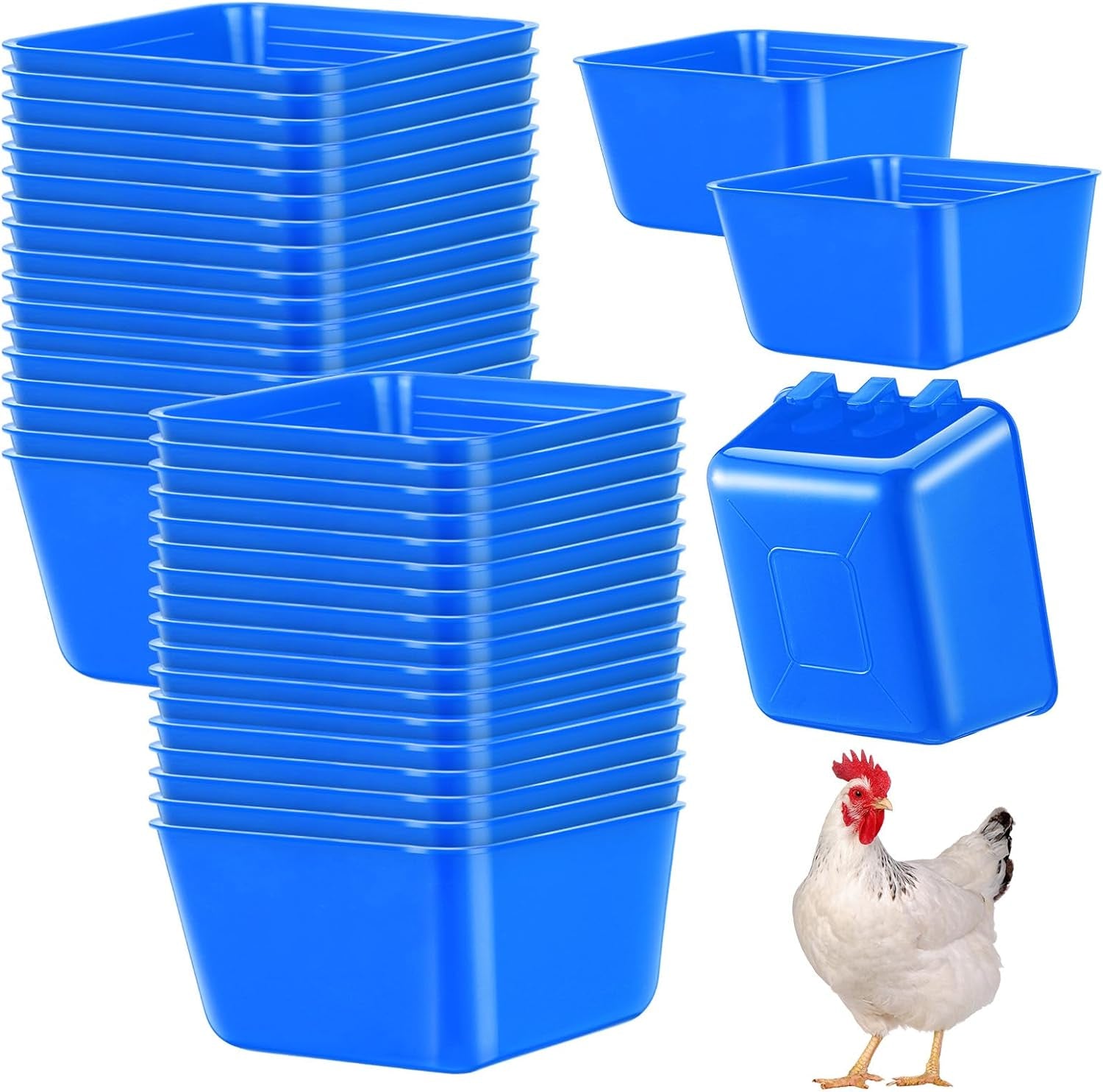 20 Pcs Cage Cups Chicken Feeder Waterer 16 Oz Birds Feeders Hanging Bunny Cage Feeder Chicken Water Bowl for Pet Parrot Rooster Parakeet Gamefowl Poultry Pigeon Wire Cage (Blue)