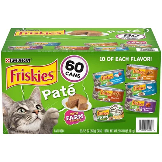 Purina Friskies Pate Wet Cat Food, Mainline Favorite Variety Pack (5.5 Oz., 60 Ct.)