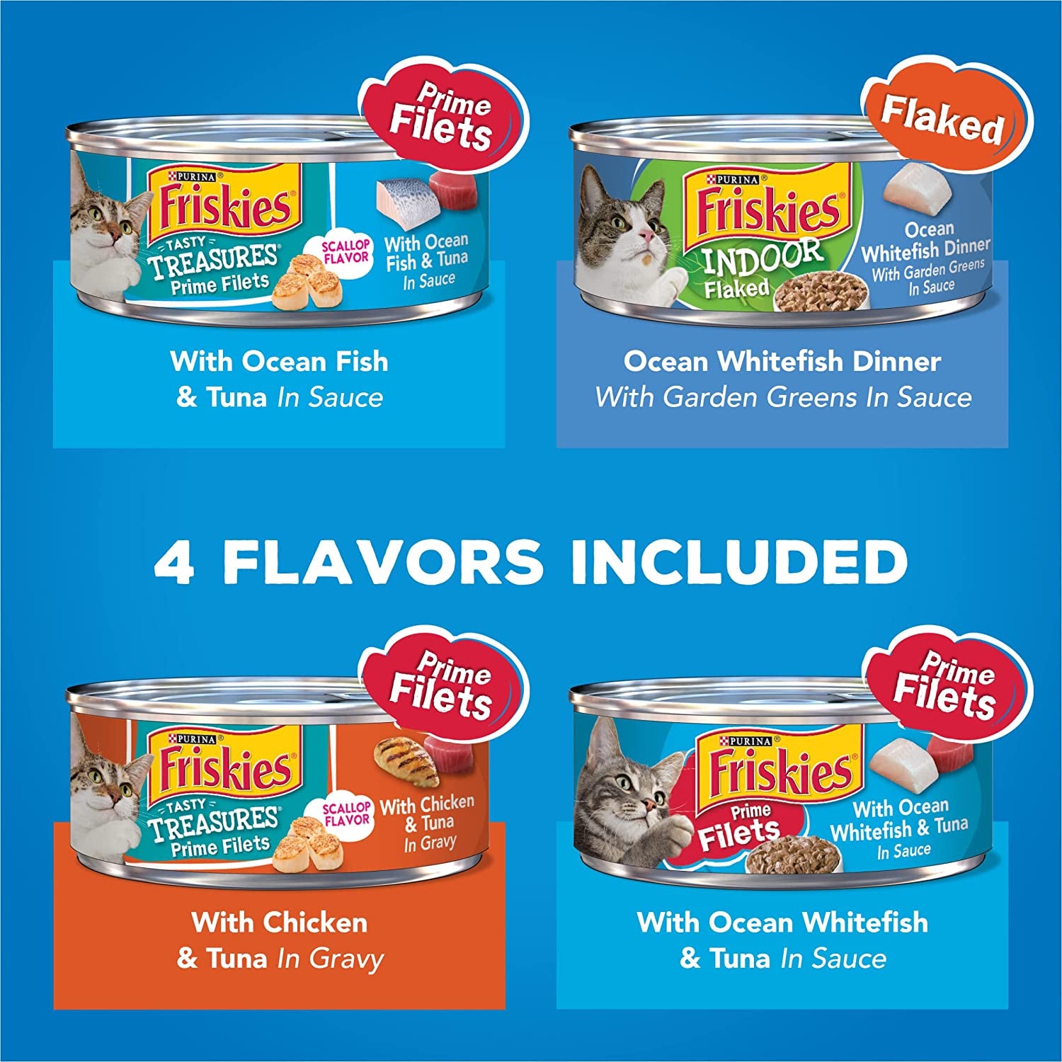 Purina Friskies Wet Cat Food Variety Pack, Oceans of Delight Flaked & Prime Filets - (40) 5.5 Oz. Cans