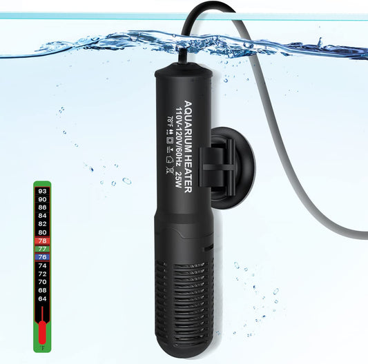 25W Small Submersible Aquarium Heater, Constant Temperature Betta Fish Tank Heater of 78℉For 1-6 Gallons Freshwater & Saltwater Tanks