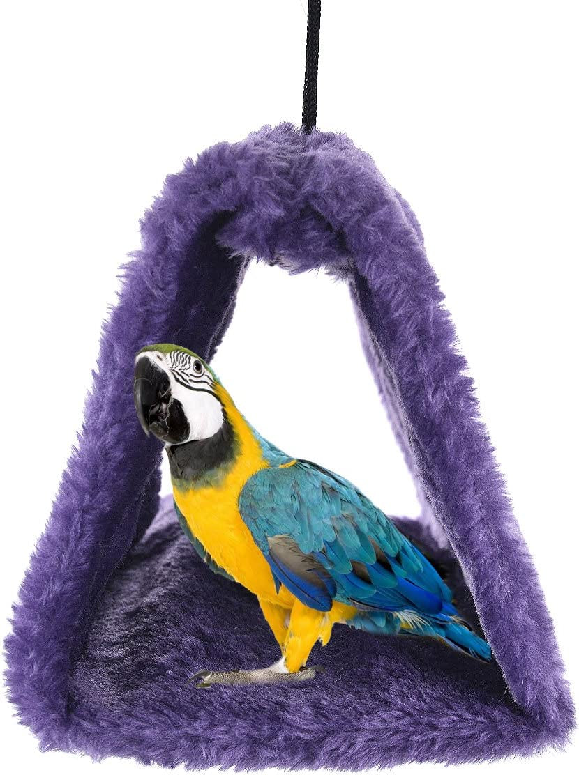 Winter Warm Bird Nest House Shed Hut Hanging Hammock Finch Cage Plush Fluffy Birds Hut Hideaway for Hamster Parrot Macaw Budgies Eclectus Parakeet Cockatiels Cockatoo Lovebird (L, Purple)