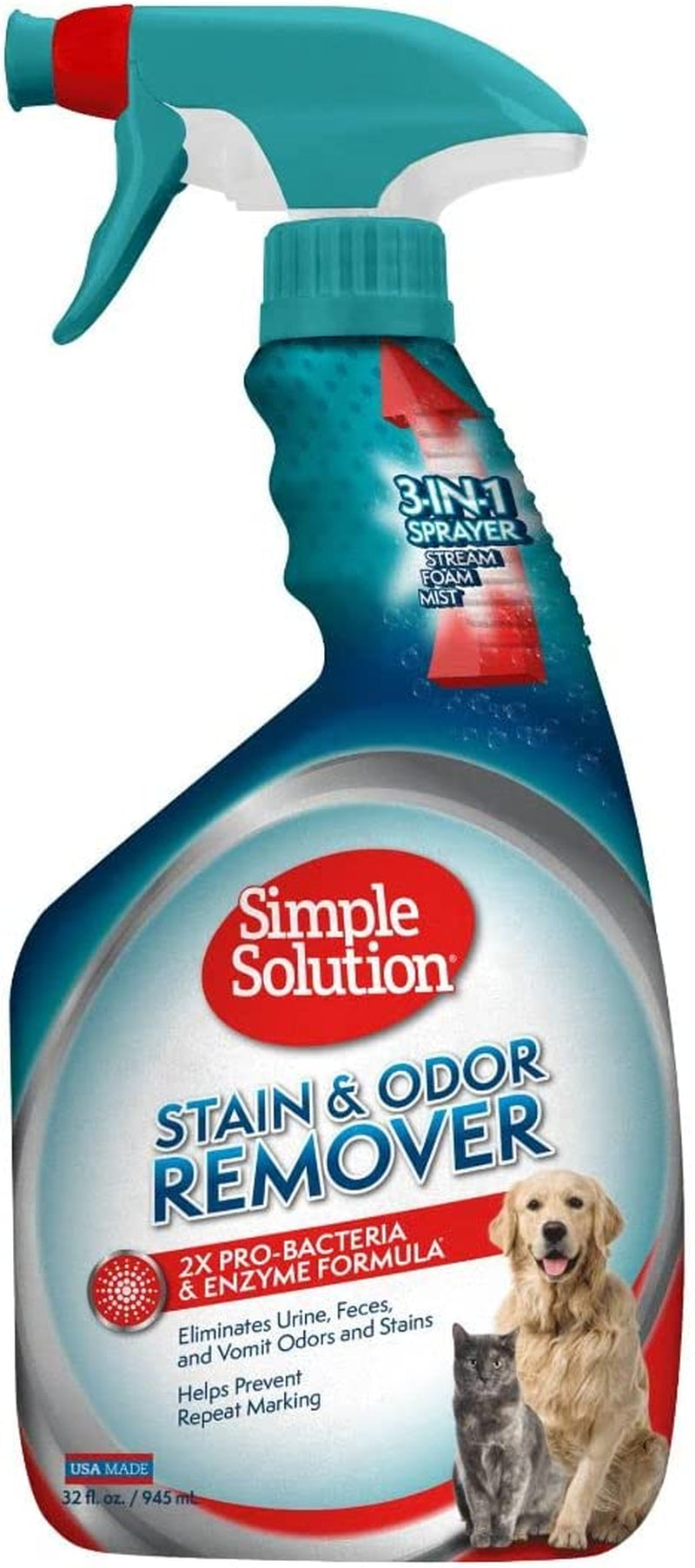 Simple Solution Pet Stain and Odor Remover | Enzymatic Cleaner with 2X Pro-Bacteria Cleaning Power | 32 Ounces