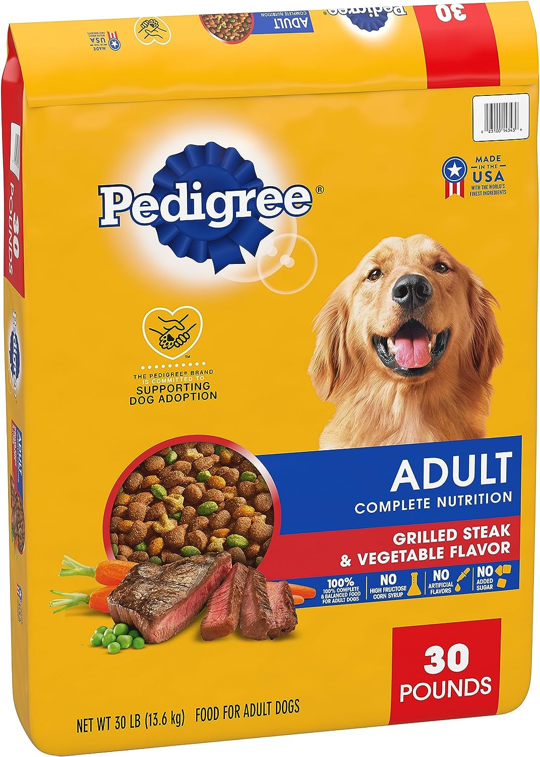 Pedigree Complete Nutrition Adult Dry Dog Food Grilled Steak & Vegetable Flavor Dog Kibble, 30 Lb. Bag