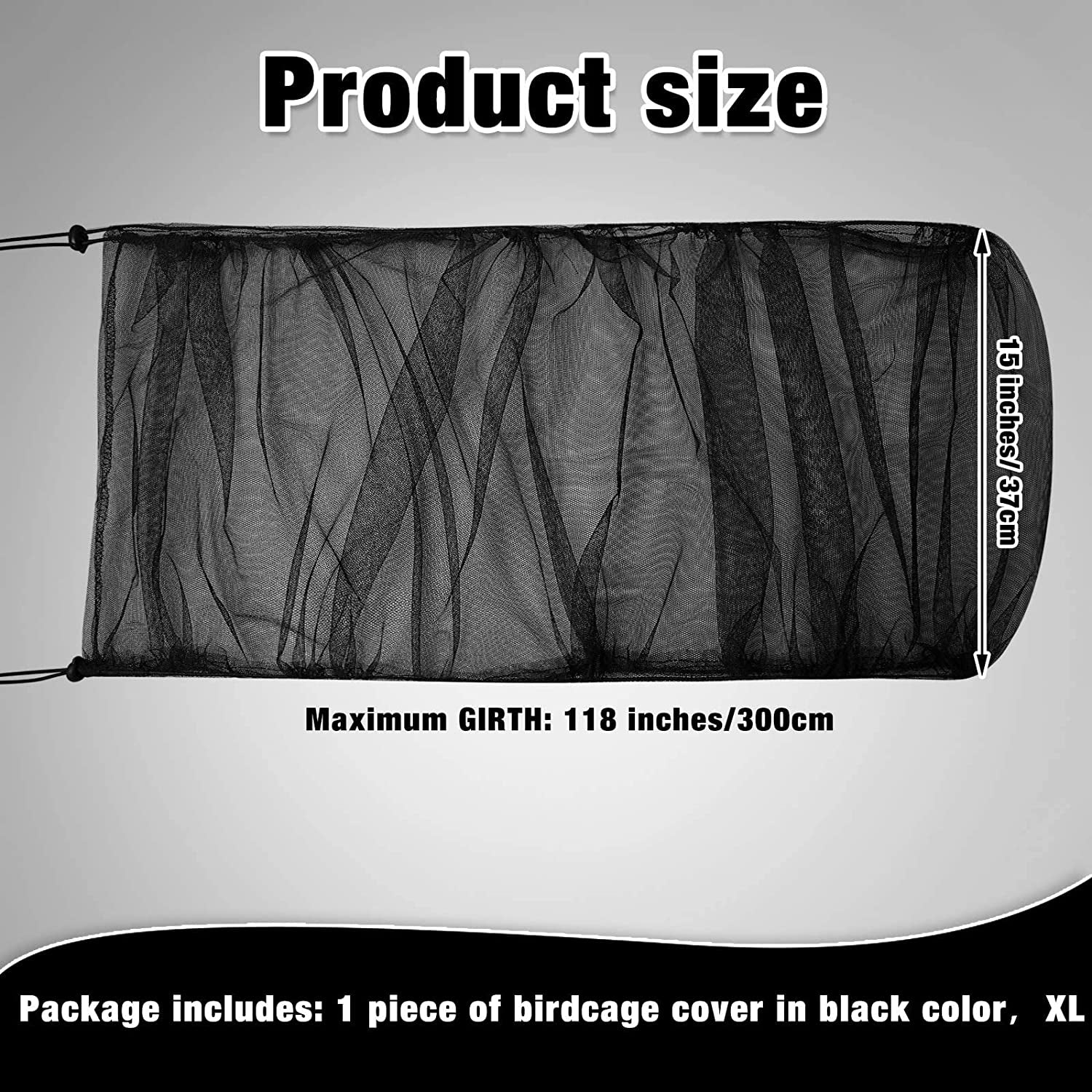 Adjustable Bird Cage Net Cover Birdcage Seed Feather Catcher Soft Skirt Guard Birdcage Nylon Mesh Netting for Parrot Parakeet Macaw round Square Cages (Black, 118 X 15 Inch/ 300 X 37 Cm)