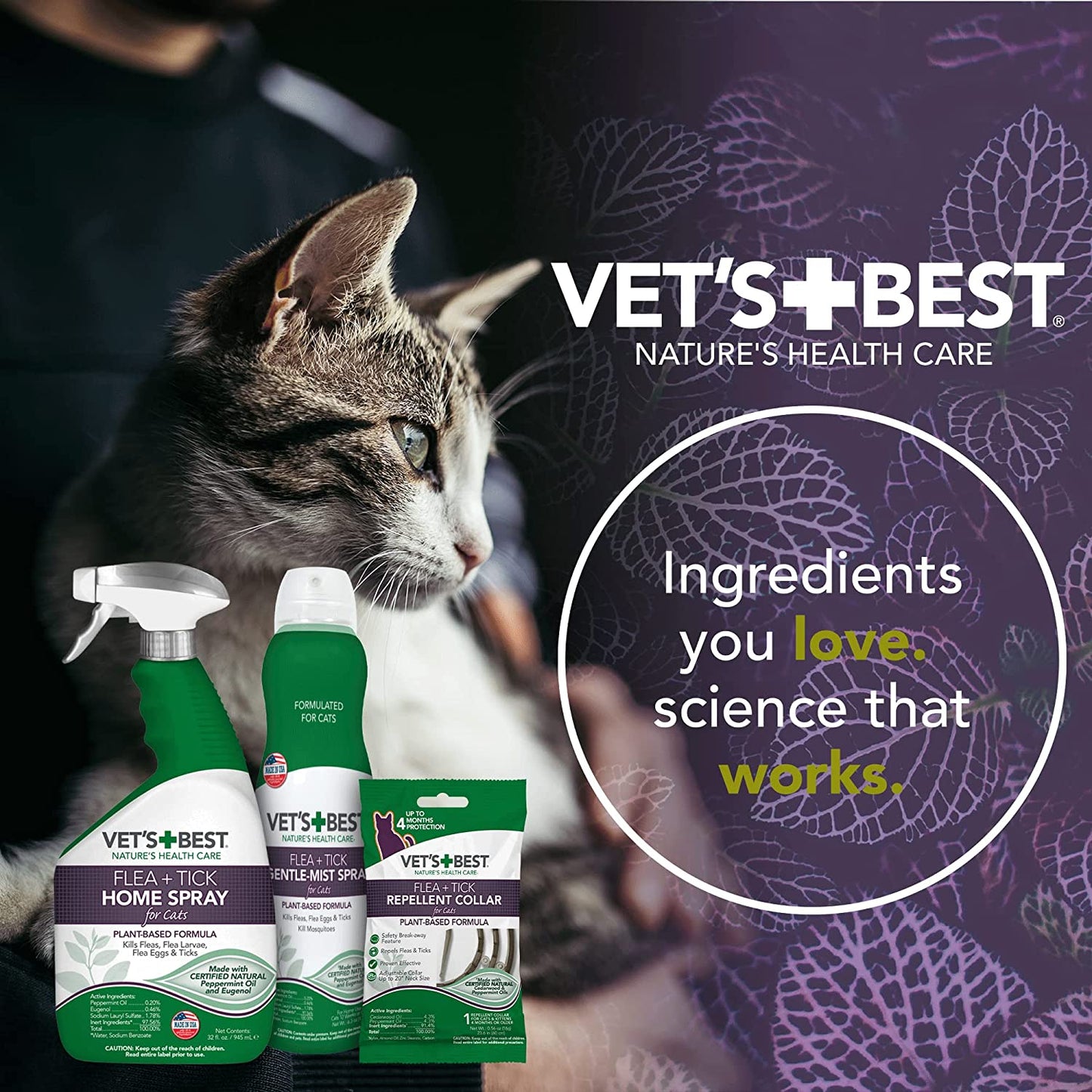 Flea and Tick Gentle-Mist Spray for Cats - Flea Treatment for Cats - Plant-Based Formula - Certified Natural Oils - Easy Application and Control - 6.3 Oz