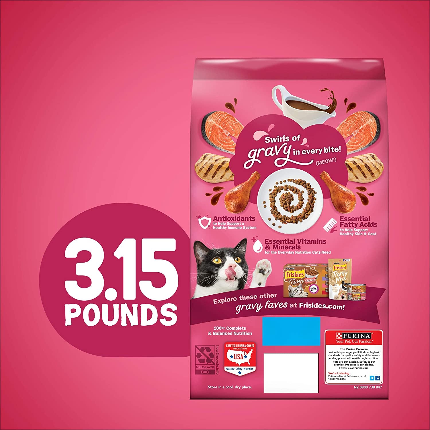 Friskies Dry Cat Food, Gravy Swirlers - 3.15 Lb. Bag