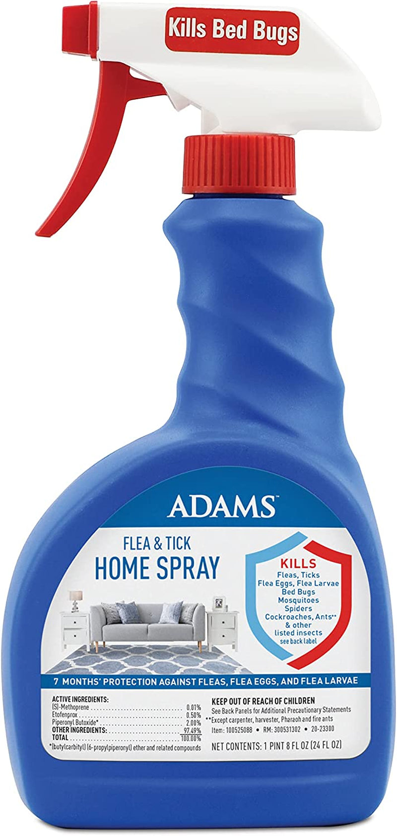 Adams Flea & Tick Home Spray, Kills Fleas, Flea Eggs, Flea Larvae, Bed Bugs, Ticks, Ants, Cockroaches, Spiders, Mosquitoes and Many Other Listed Nuisance Pests in the Home, 24 Fl Oz