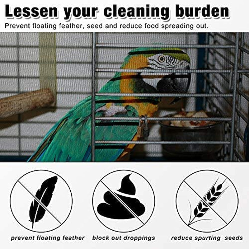 Adjustable Bird Cage Net Cover Birdcage Seed Feather Catcher Soft Skirt Guard Birdcage Nylon Mesh Netting for Parrot Parakeet Macaw round Square Cages (Black, 118 X 15 Inch/ 300 X 37 Cm)