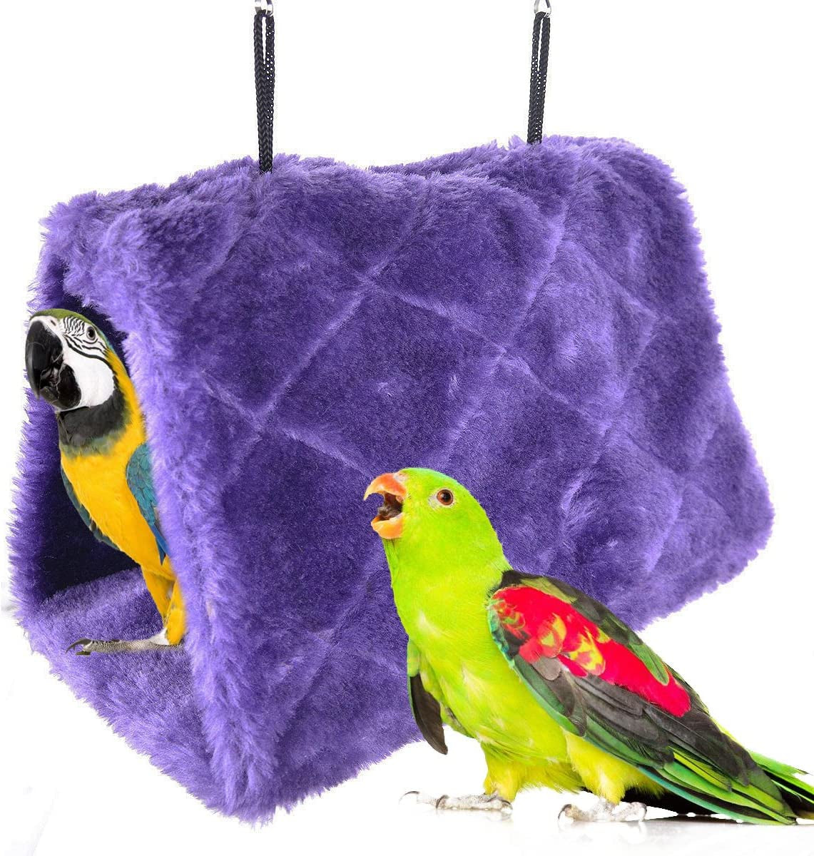 Winter Warm Bird Nest House Shed Hut Hanging Hammock Finch Cage Plush Fluffy Birds Hut Hideaway for Hamster Parrot Macaw Budgies Eclectus Parakeet Cockatiels Cockatoo Lovebird (L, Purple)