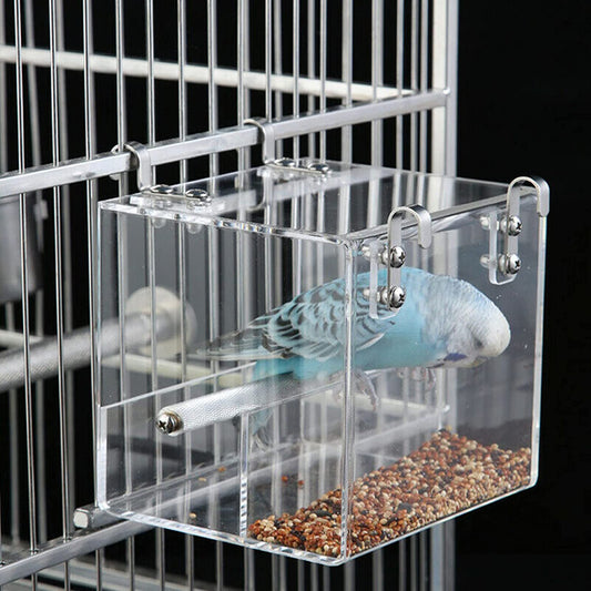 Automatic Bird Feeder No Mess Bird Cage Pet Feeder Seed Food Container for Parakeet Canary Cockatiel Parrot Finch Canary Acrylic (Small)