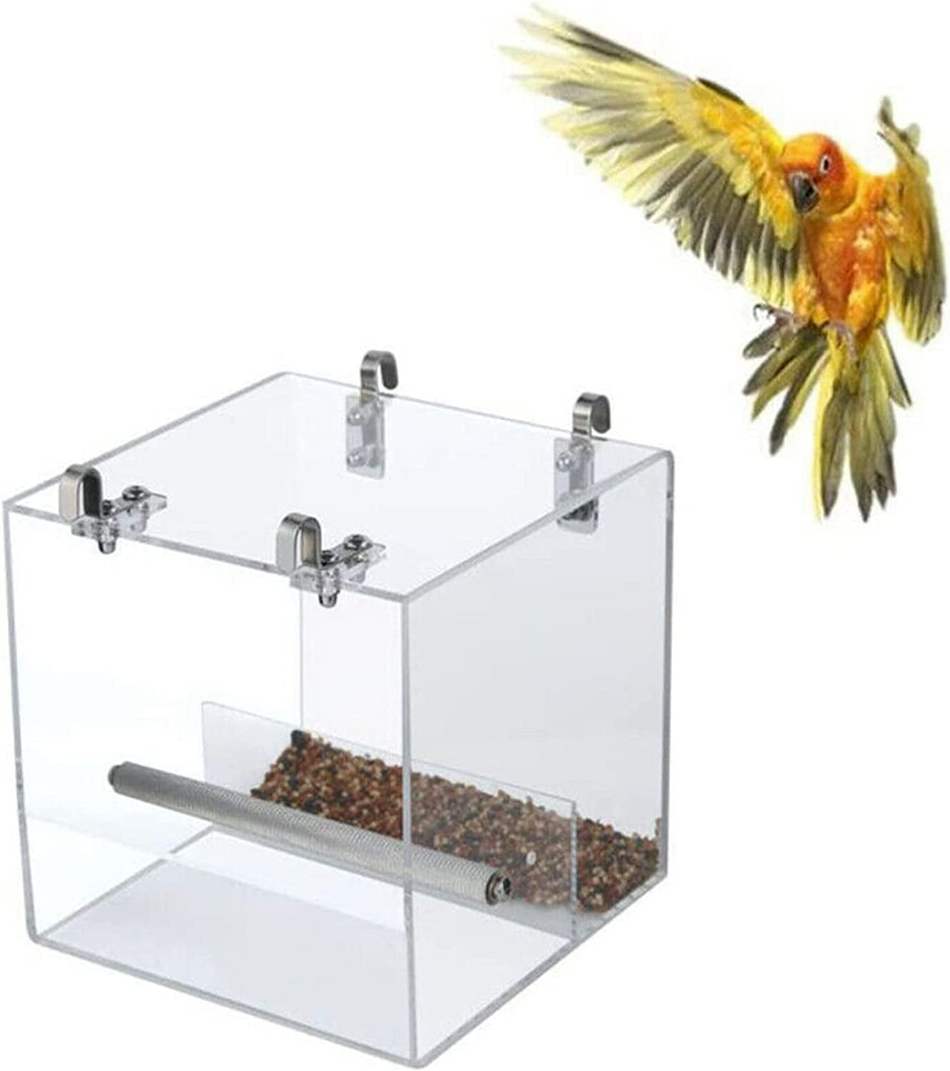 Automatic Bird Feeder No Mess Bird Cage Pet Feeder Seed Food Container for Parakeet Canary Cockatiel Parrot Finch Canary Acrylic (Small)