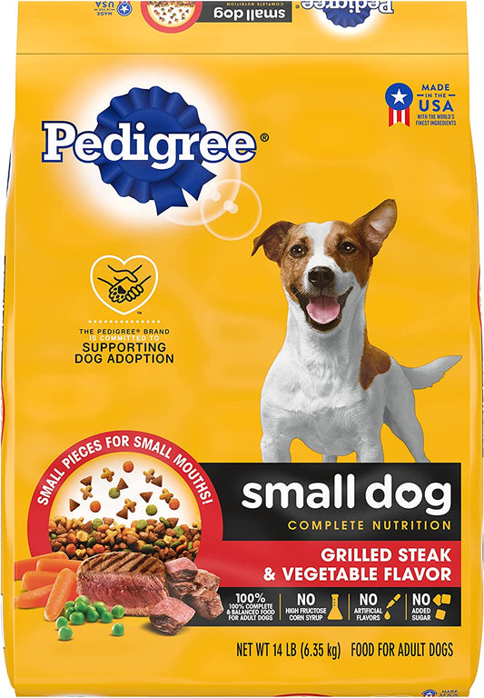 Pedigree Small Dog Complete Nutrition Small Breed Adult Dry Dog Food Grilled Steak and Vegetable Flavor Dog Kibble, 14 Lb. Bag