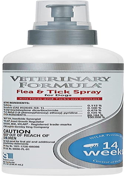 Veterinary Formula Flea and Tick Spray for Dogs, 8 Oz – Easy-To-Use Dog Flea Spray, Kills on Contact, Prevents Egg & Larval Development for 14 Weeks