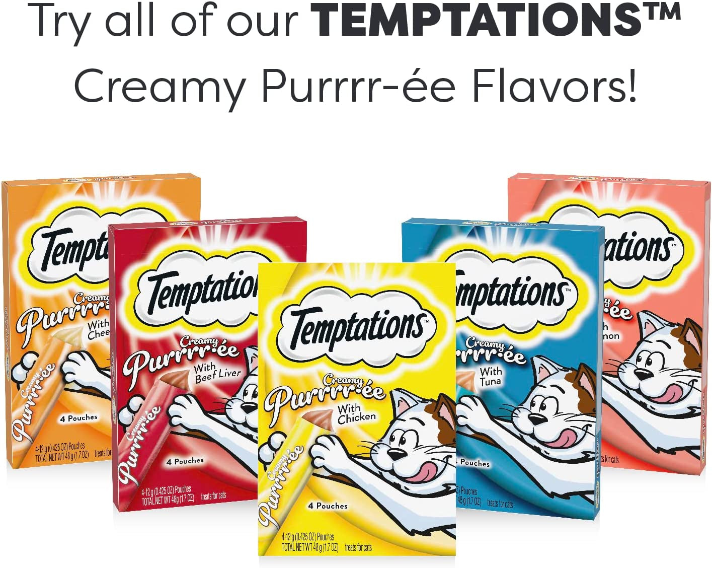 Temptations Creamy Puree with Chicken, Lickable Cat Treats, 0.42 Oz Pouches, 24 Count