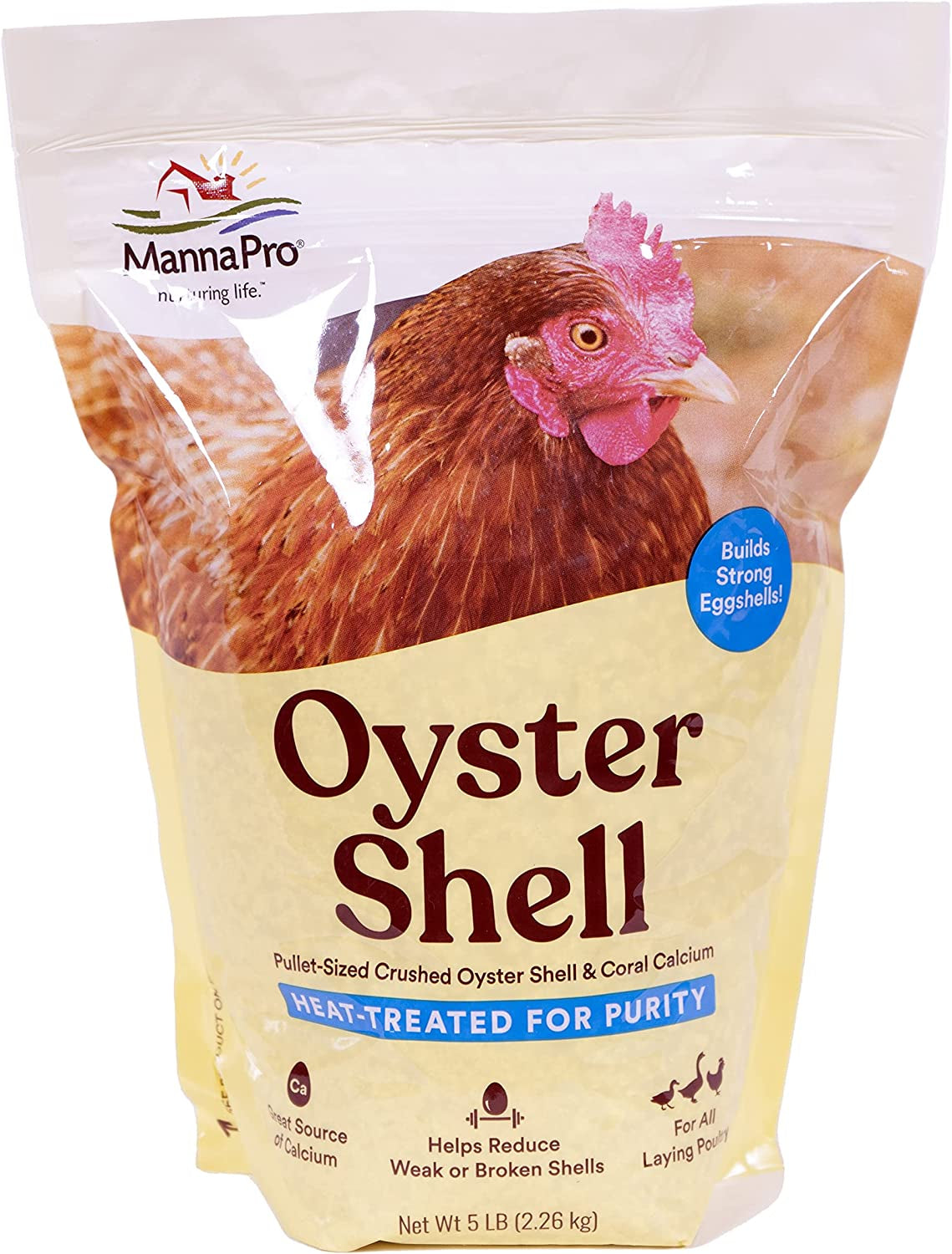 Manna Pro Crushed Oyster Shell Calcium Supplement for Laying Chickens - Poultry Treat - 5 Lbs.