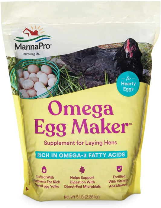 Manna Pro Omega Egg Maker - Chicken Feed Supplement for Laying Hens - Poultry Food with Omega-3 Fatty Acids - Digestion Support with Fortified Vitamins & Minerals - 5 Lbs