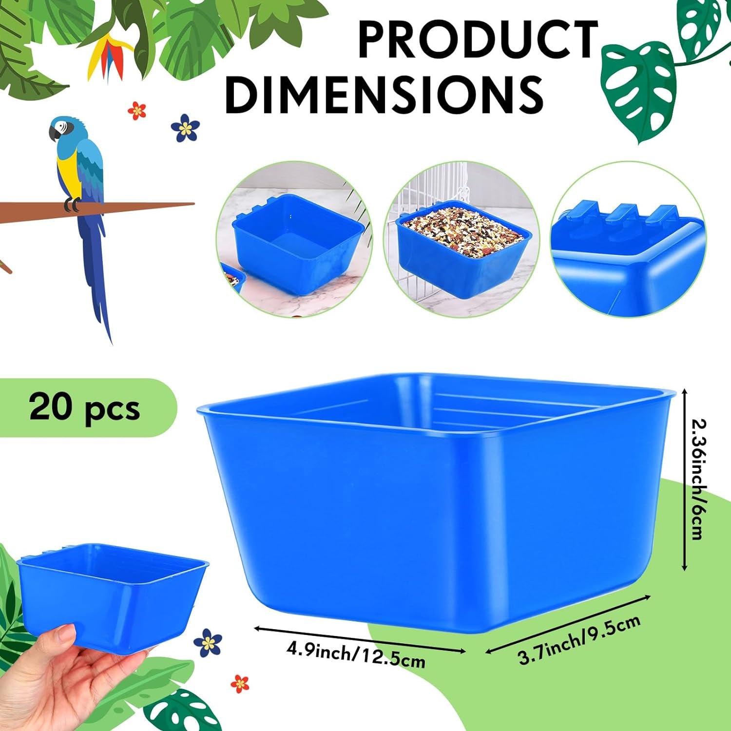 20 Pcs Cage Cups Chicken Feeder Waterer 16 Oz Birds Feeders Hanging Bunny Cage Feeder Chicken Water Bowl for Pet Parrot Rooster Parakeet Gamefowl Poultry Pigeon Wire Cage (Blue)