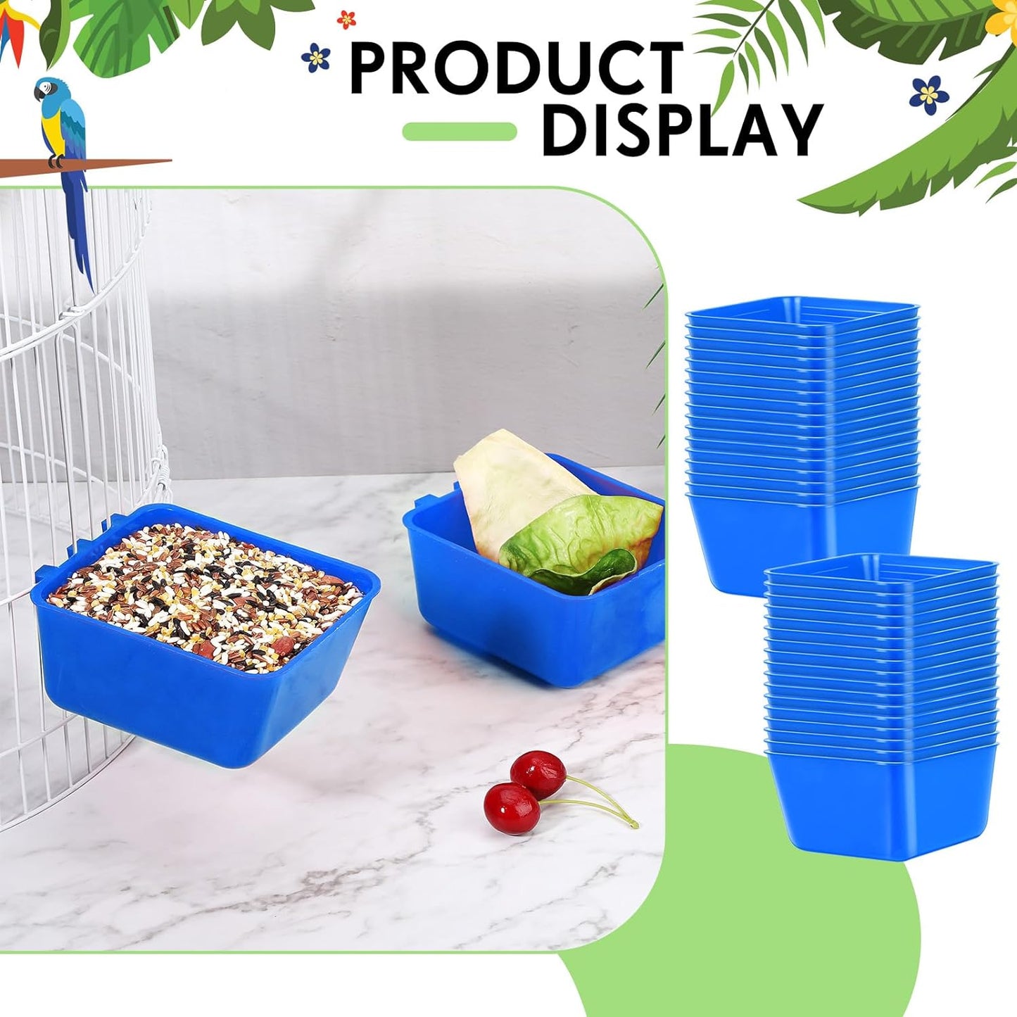 20 Pcs Cage Cups Chicken Feeder Waterer 16 Oz Birds Feeders Hanging Bunny Cage Feeder Chicken Water Bowl for Pet Parrot Rooster Parakeet Gamefowl Poultry Pigeon Wire Cage (Blue)