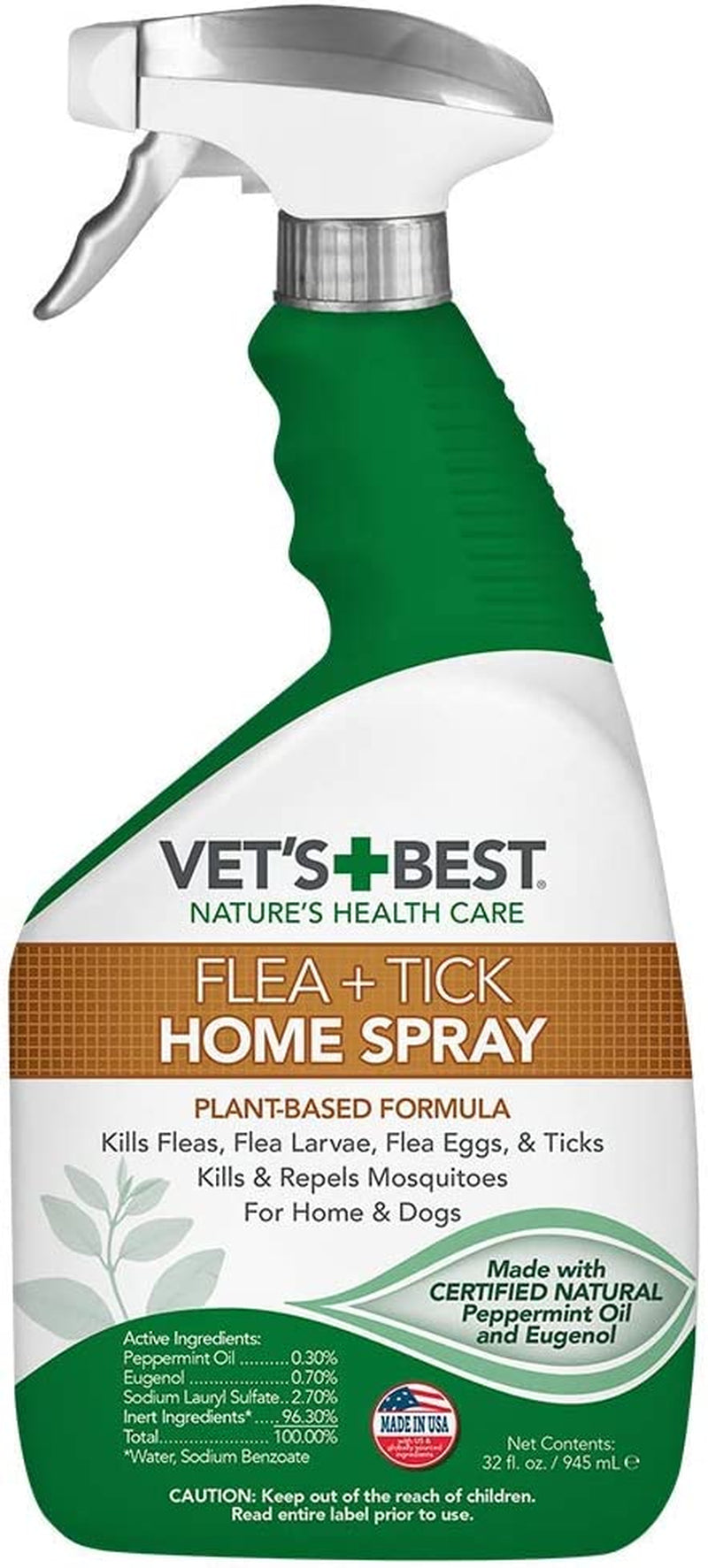 Vet'S Best Flea and Tick Home Spray - Dog Flea and Tick Treatment for Home - Plant-Based Formula - Certified Natural Oils - 32 Oz