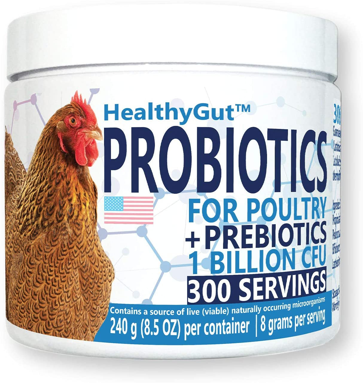 Equa Holistics Healthygut Probiotics for Chickens & Poultry, All-Natural Digestive System Dietary Supplement (30 Scoops)