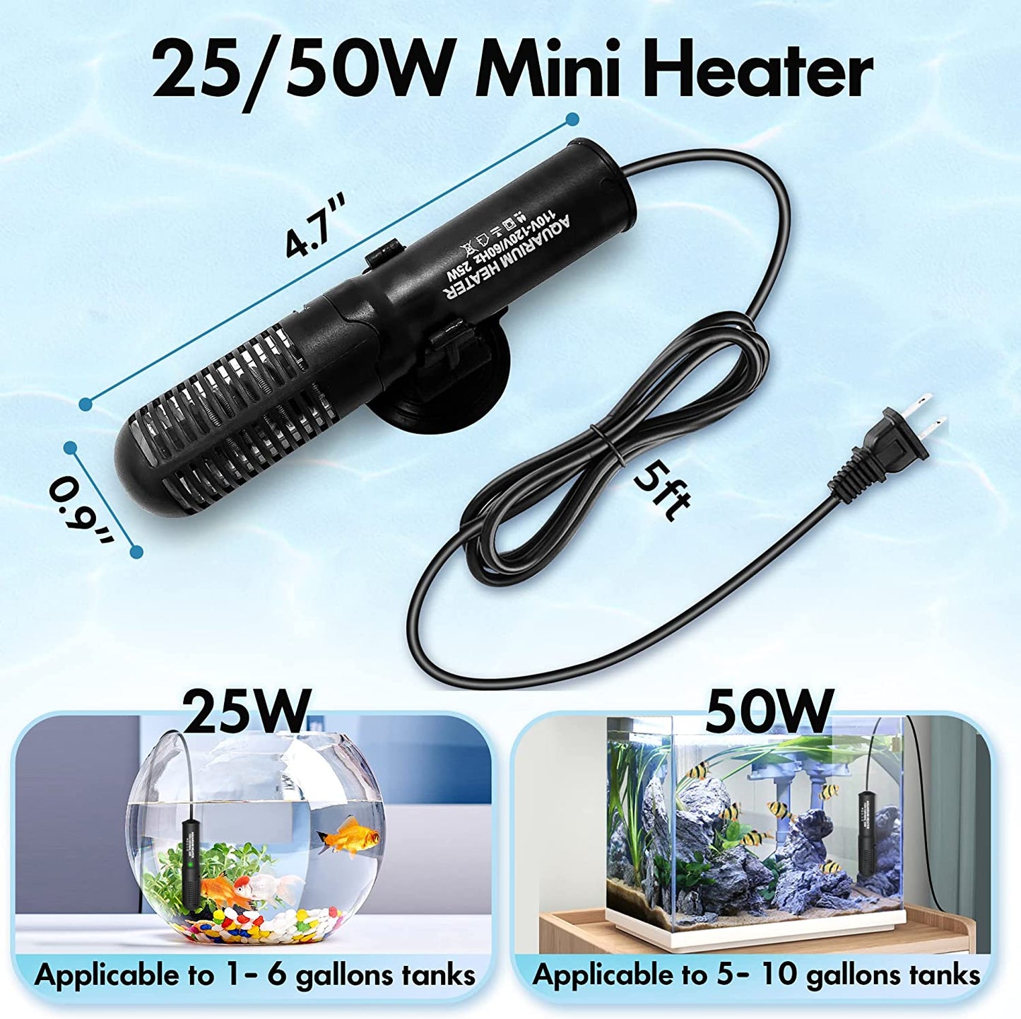 25W Small Submersible Aquarium Heater, Constant Temperature Betta Fish Tank Heater of 78℉For 1-6 Gallons Freshwater & Saltwater Tanks