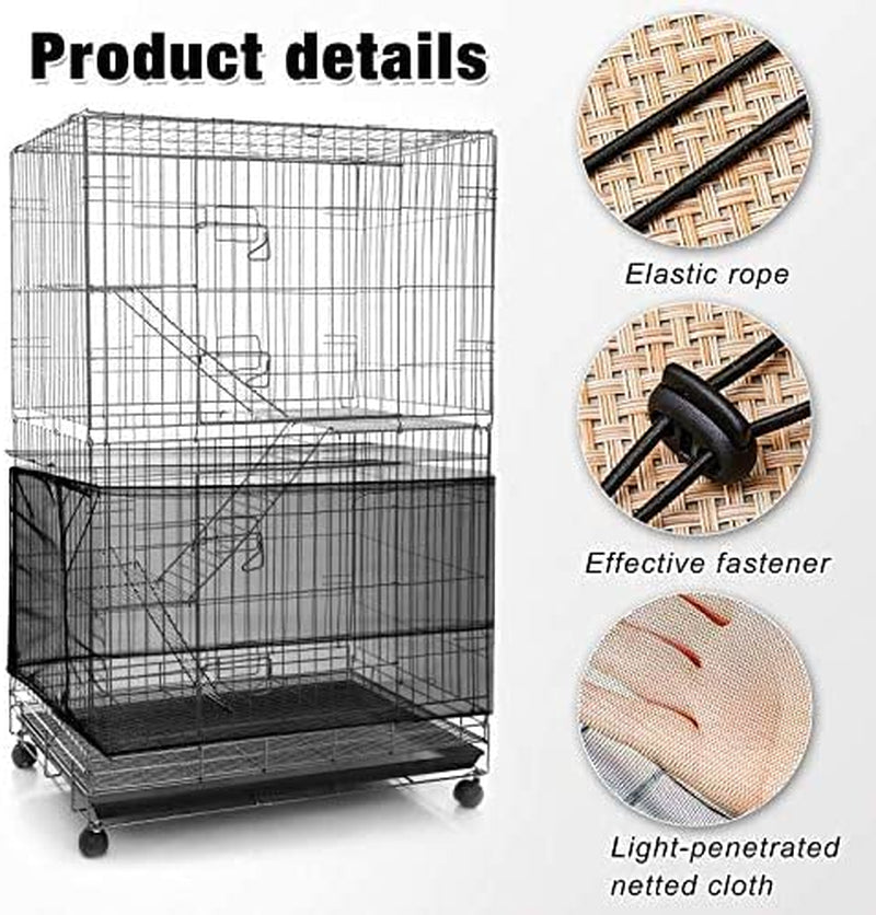 Adjustable Bird Cage Net Cover Birdcage Seed Feather Catcher Soft Skirt Guard Birdcage Nylon Mesh Netting for Parrot Parakeet Macaw round Square Cages (Black, 118 X 15 Inch/ 300 X 37 Cm)