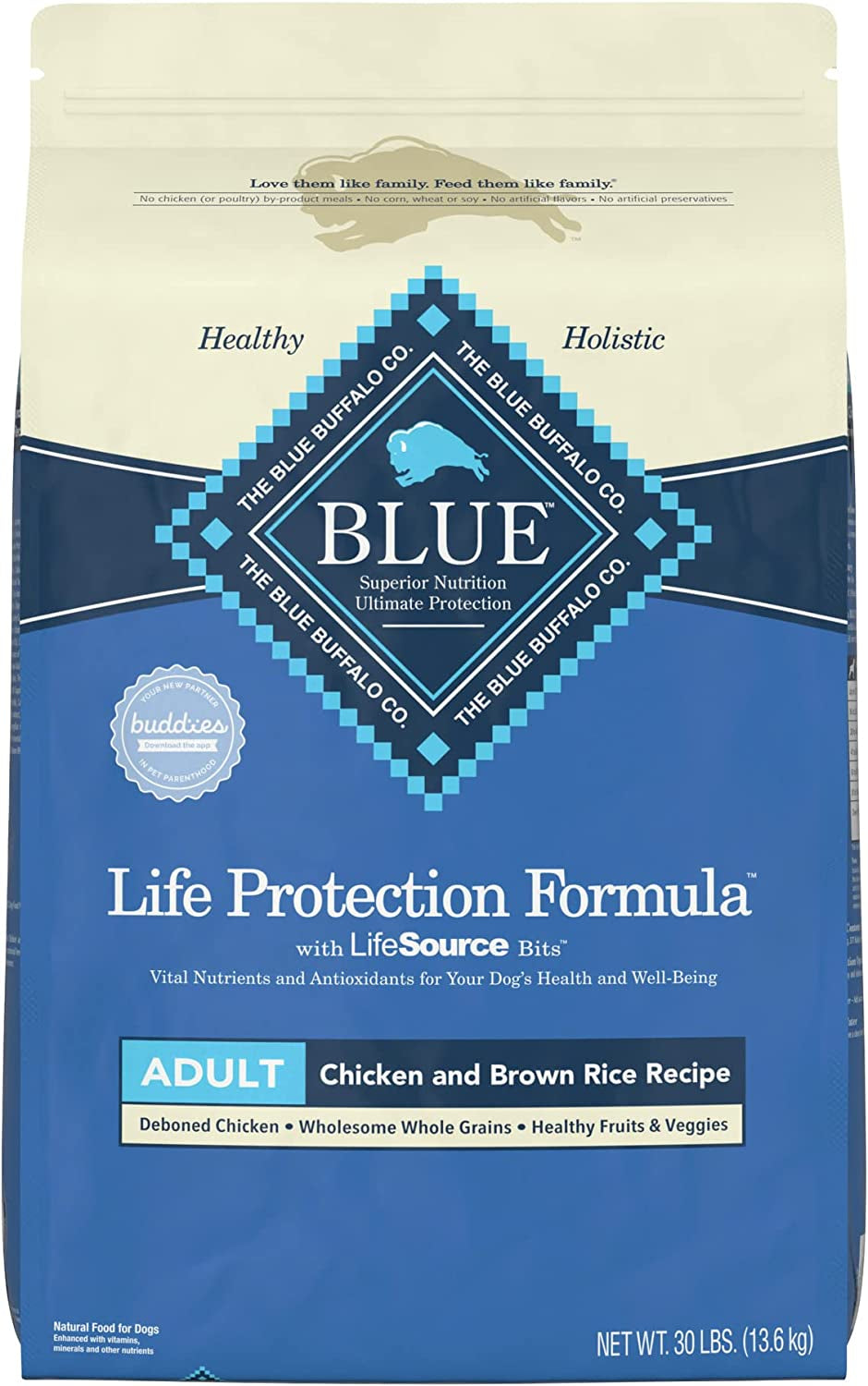 Blue Buffalo Life Protection Formula Natural Adult Dry Dog Food, Chicken and Brown Rice 30-Lb