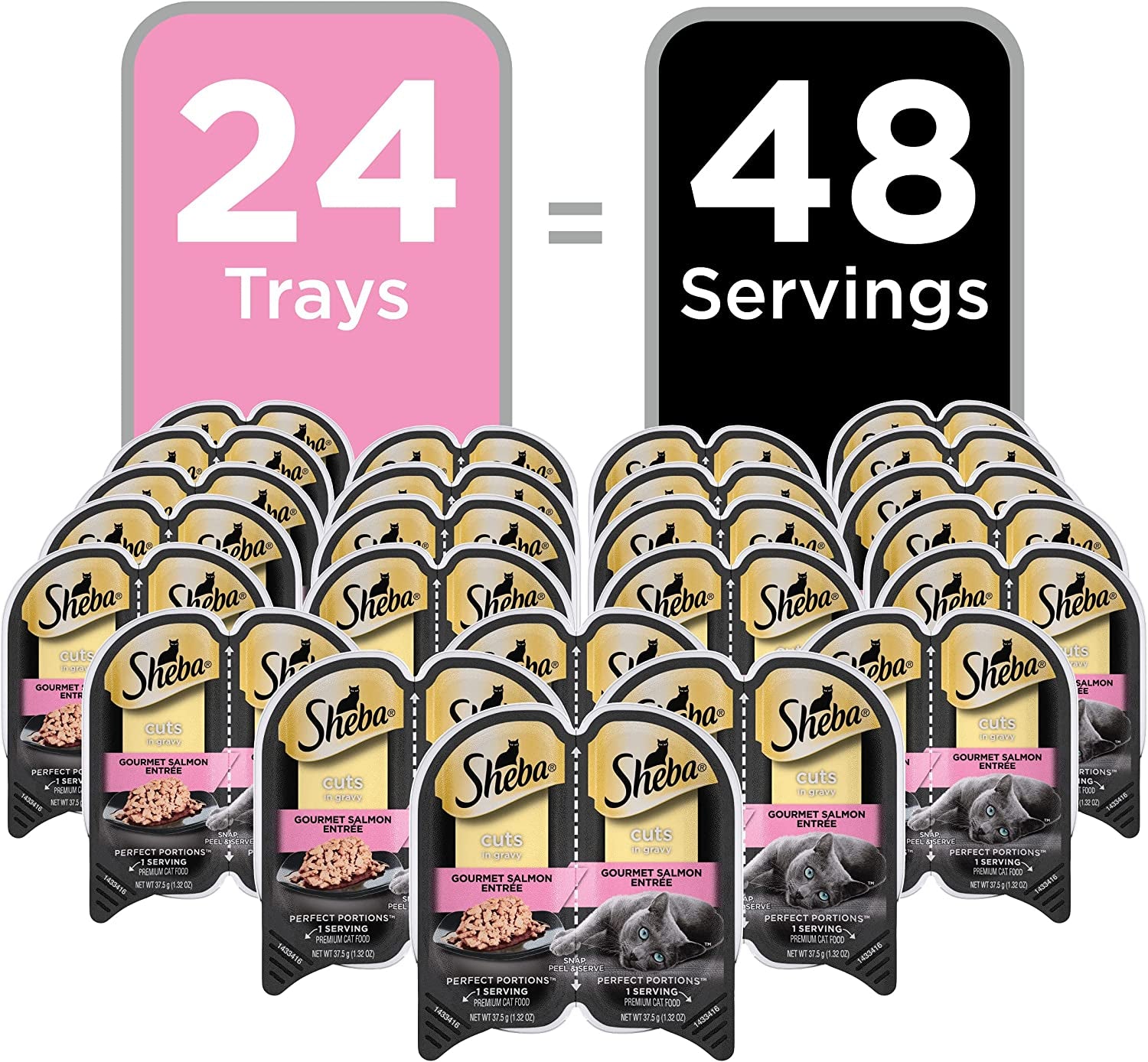 PERFECT PORTIONS Cuts in Gravy Adult Wet Cat Food Trays (24 Count, 48 Servings), Gourmet Salmon Entrée, Easy Peel Twin-Pack Trays