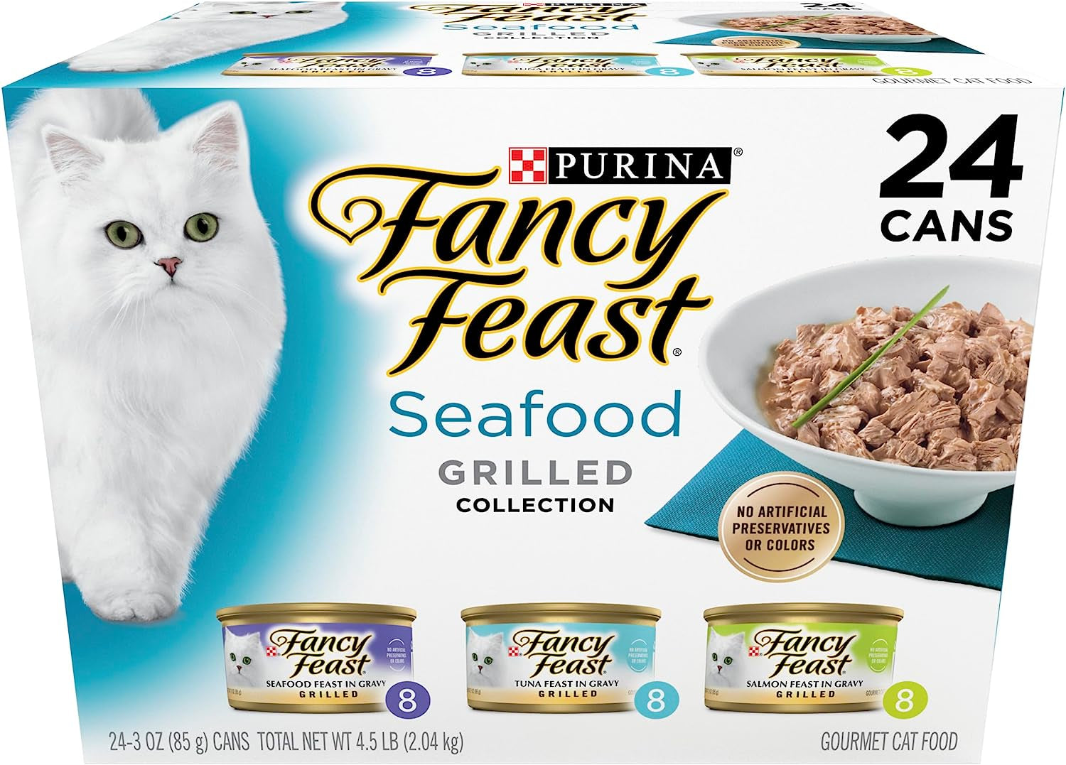 Purina Fancy Feast Grilled Wet Cat Food Seafood Collection in Wet Cat Food Variety Pack - (24) 3 Oz. Cans