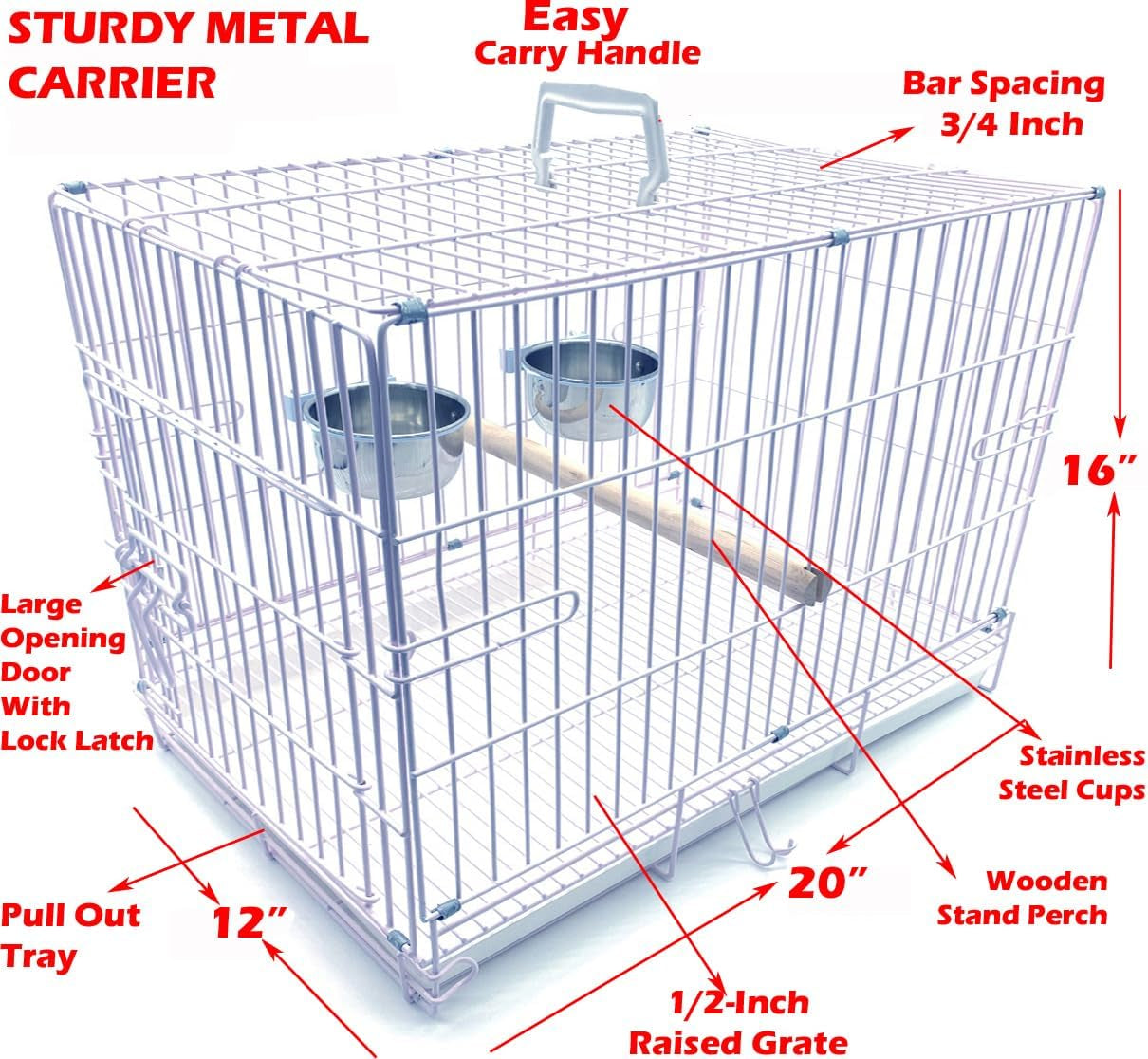 Two Size, Durable Metal Travel or Veterinary Collapsable Parrot Bird Carrier Cage