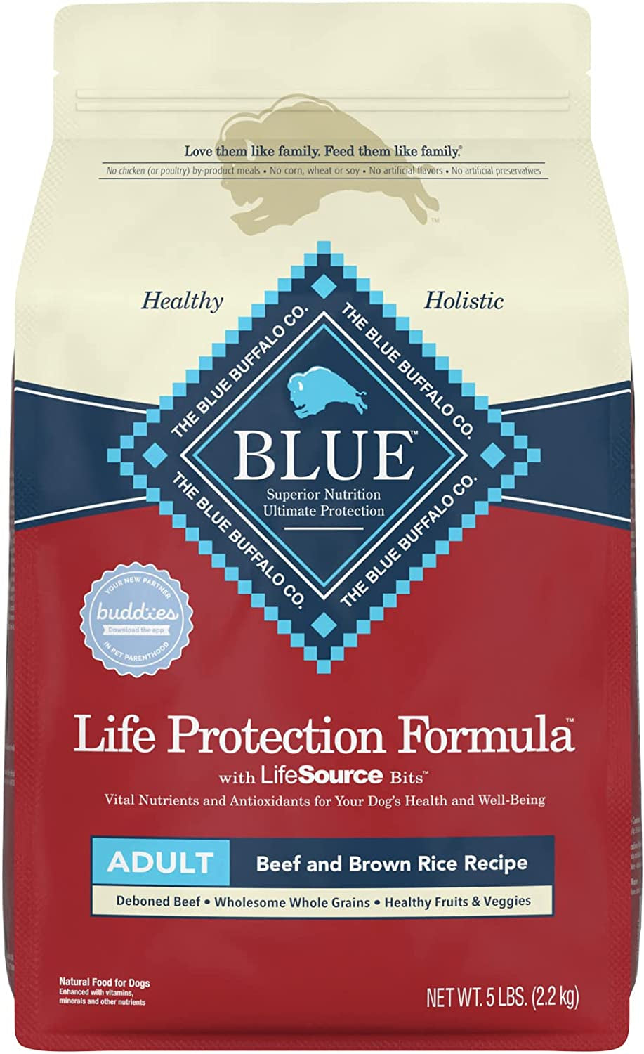 Blue Buffalo Life Protection Formula Natural Adult Dry Dog Food, Beef and Brown Rice 5-Lb Trial Size Bag