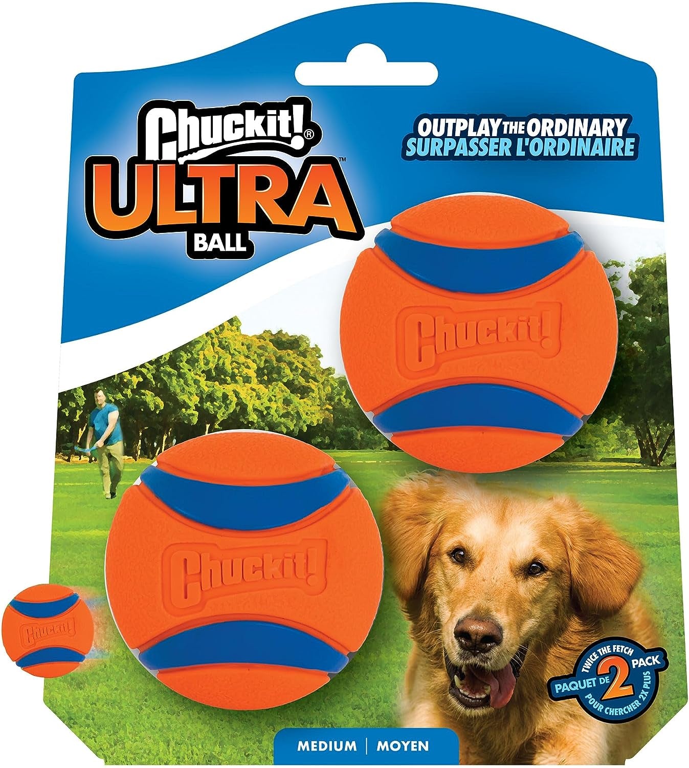 Chuckit! Ultra Ball Dog Toy, Medium (2.5 Inch Diameter) Pack of 2, for Breeds 20-60 Lbs