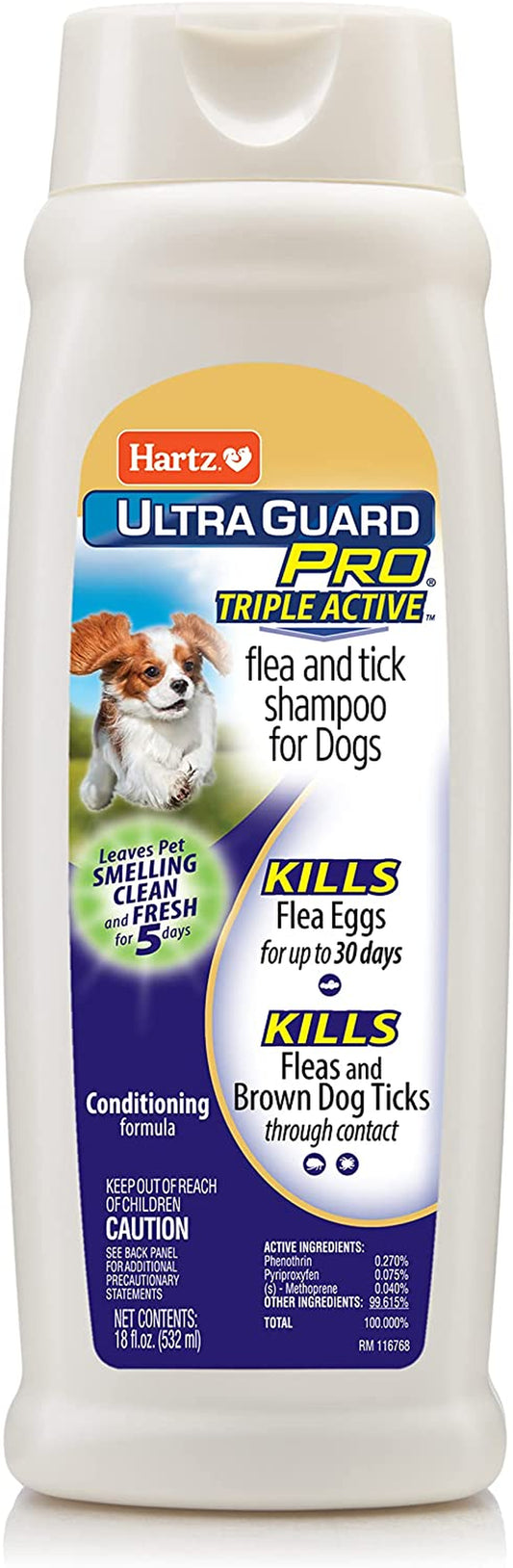 Ultraguard Pro Triple Action Flea & Tick Shampoo for Dogs, Conditioning Formula, 18Oz Bottle