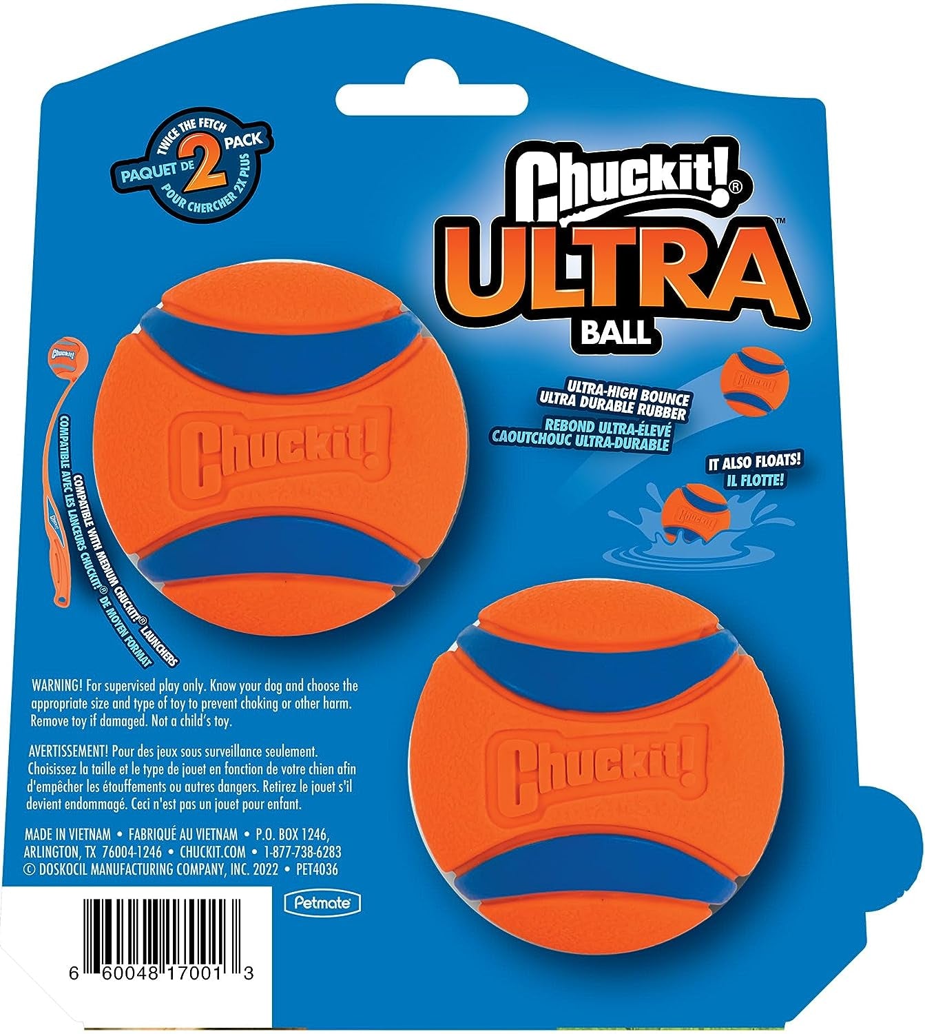 Chuckit! Ultra Ball Dog Toy, Medium (2.5 Inch Diameter) Pack of 2, for Breeds 20-60 Lbs