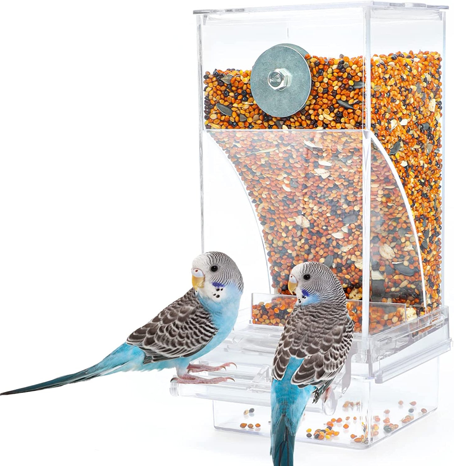 No Mess Automatic Bird Feeder Transparent Food Container Cage Acrylic Parrot Feeder Accessories for Small Birds Parrot Cockatoo Canary